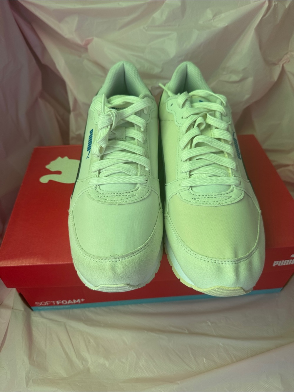 Puma Men's White Low-Top Sneakers with Blue Logo